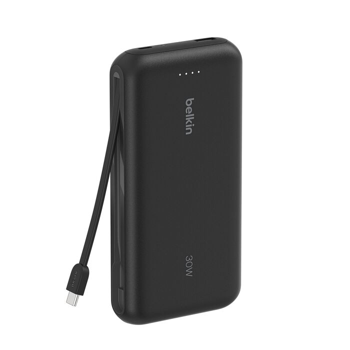Belkin 20000 mAh Portable Charger, Power Bank with Integrated Cable 20K PD 30W
