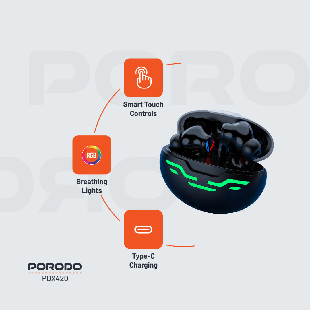Porodo Ultra Low-Latency Gaming Earbuds | ENC & RGB Lights