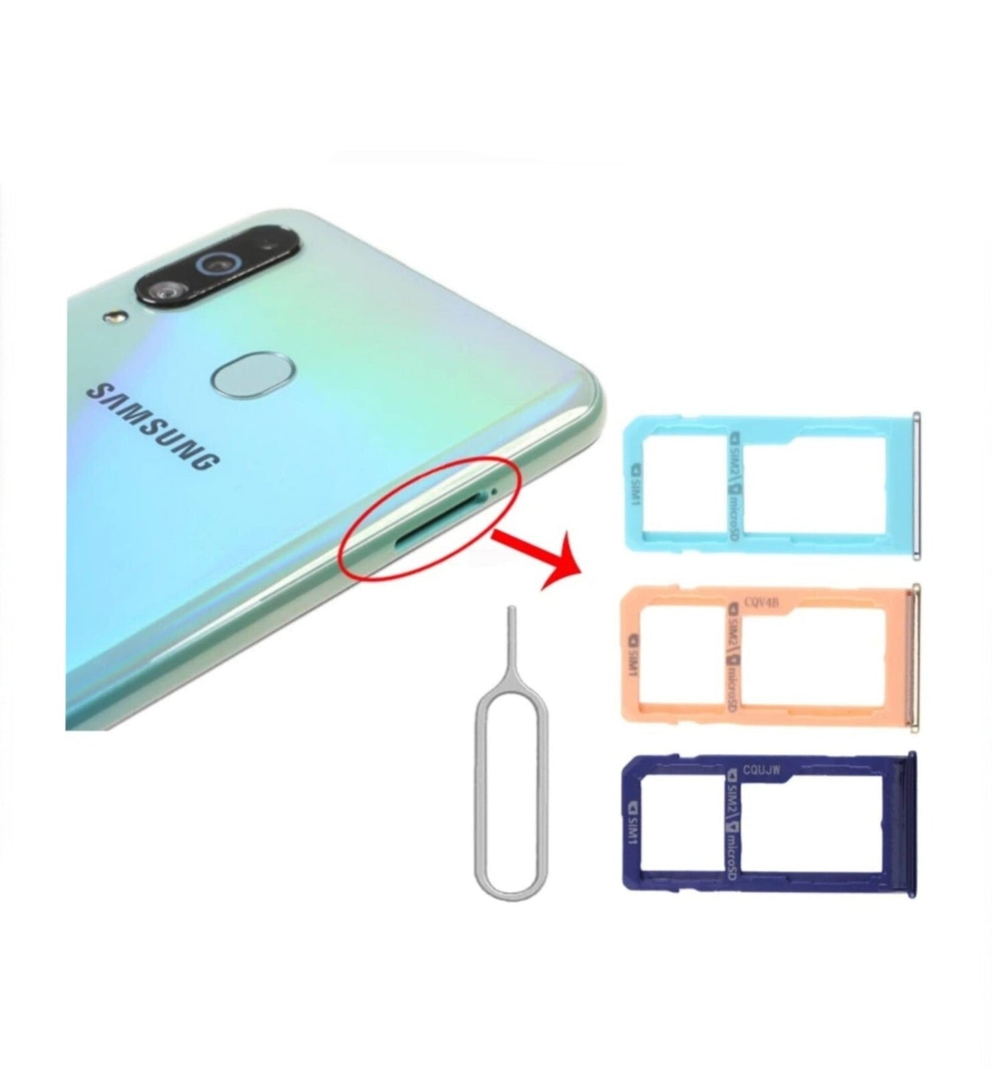 Samsung Galaxy A60 SIM Holder Black for Dual Sim + Micro SD Cards Sim Tray
