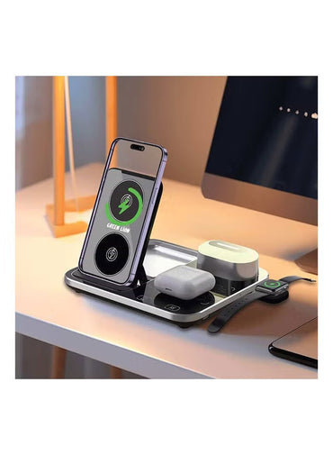 4 In 1 Wireless Charging Station 2 by Green Lion, SmartPhone/i-Watch/Earbuds/Lamp, One Touch Automatic Lift