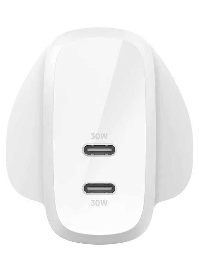 Belkin BoostCharge Dual USB-C Plug with PPS 60W Compatible w/USB-C to Lightning Cable &amp; USB-C to USB-C