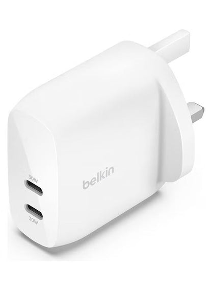 Belkin BoostCharge Dual USB-C Plug with PPS 60W Compatible w/USB-C to Lightning Cable &amp; USB-C to USB-C
