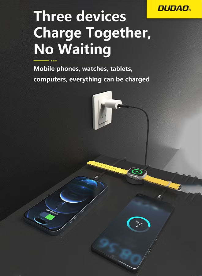 Dudao 100W 3-in-1 Fast Charging Cable, Type-C to Type-C+Lightning+iWatch Wireless Charging Cable
