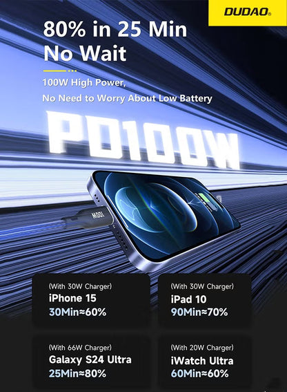 Dudao 100W 3-in-1 Fast Charging Cable, Type-C to Type-C+Lightning+iWatch Wireless Charging Cable