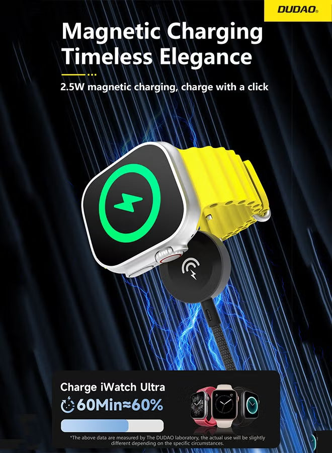 Dudao 100W 3-in-1 Fast Charging Cable, Type-C to Type-C+Lightning+iWatch Wireless Charging Cable