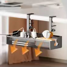 Under Desk Cable Management Tray – No-Drill Metal Wire Organizer for Home & Office