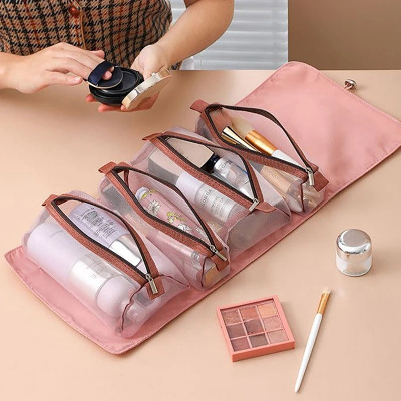 4 In 1 Detachable Makeup Bag – Large Capacity Foldable Cosmetic Pouch for Travel & Storage